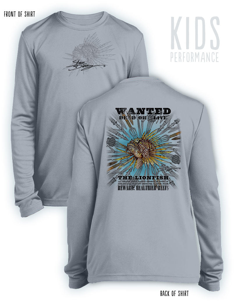 Lionfish Wanted- SPEARS- KIDS Long Sleeve Performance - 100% Polyester